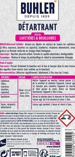 Détartrant spécial cafetières et bouilloires 375ml>BUHLER New