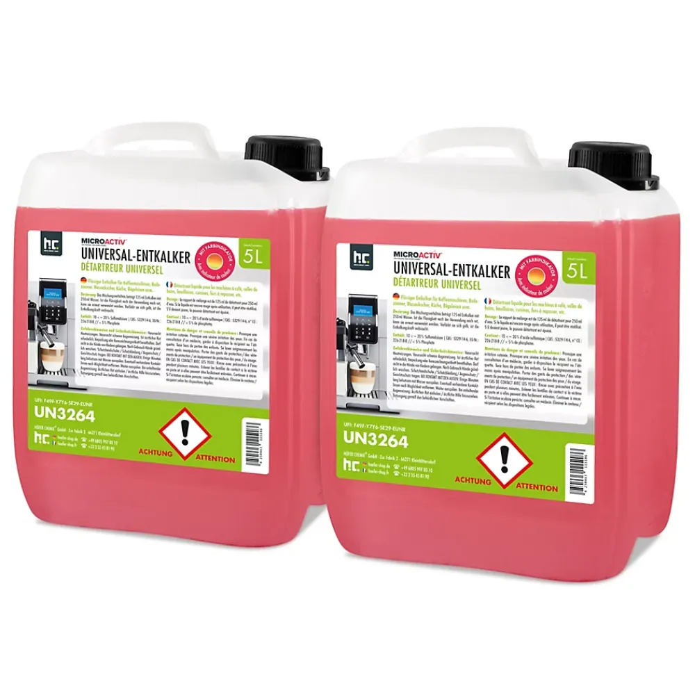 Höfer Chemie Détartrant Universel Microactiv Avec Indicateur De Couleur Pour Machines À Café Entièrement Automatiques En Bidon De 2 x 5 L* Nettoyant Pour Cuisine