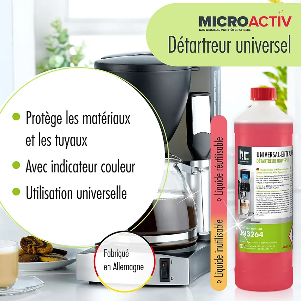 Höfer Chemie Détartrant Universel Microactiv Avec Indicateur De Couleur Pour Machines À Café Entièrement Automatiques En Bidon De 4 x 5 L* Nettoyant Pour Cuisine