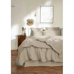 L'Effet Papillon Edredon bout de lit Soline 90x200 lin lavé Sable* Boutis, Couvre-Lit, Édredon