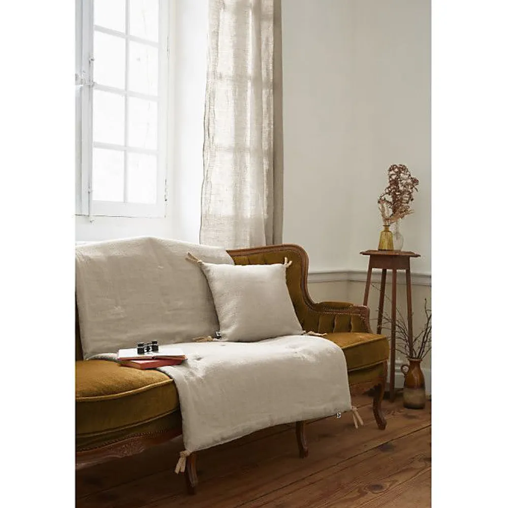 L'Effet Papillon Edredon bout de lit Soline 90x200 lin lavé Sable* Boutis, Couvre-Lit, Édredon