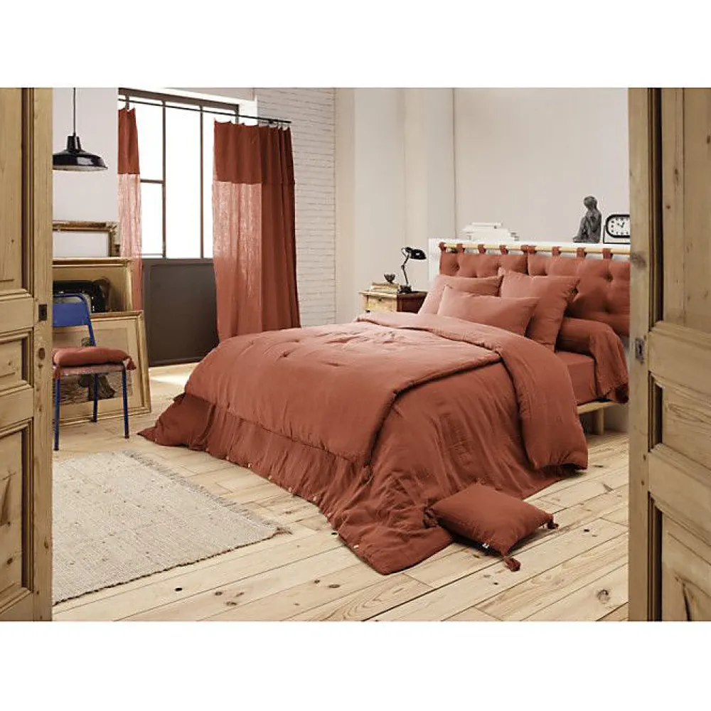 Edredon ou Bout de lit "Gaïa" toutes dimensions "Gaze de Coton" - Gaïa Terracotta - 90 x 200 cm>L'Effet Papillon Best
