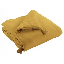 Edredon ou Bout de lit "Gaïa" toutes dimensions "Gaze de Coton" - Gaïa Safran - 150 x 150 cm>L'Effet Papillon Clearance