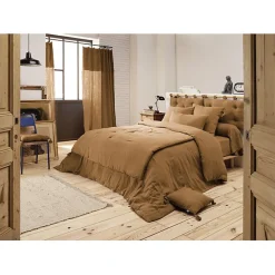 L'Effet Papillon Edredon ou Bout de lit "Gaïa" toutes dimensions "Gaze de Coton" - Gaïa Camel - 150 x 150 cm* Boutis, Couvre-Lit, Édredon
