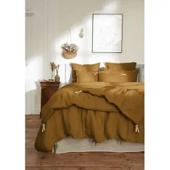Edredon ou Bout de lit matelassé 90 x 200 cm "Soline" Lin lavé - Soline Caramel>L'Effet Papillon Hot
