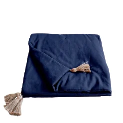 Edredon Panama avec pompons en jute (90x190 cm - Bleu Marine)>Home Maison Discount