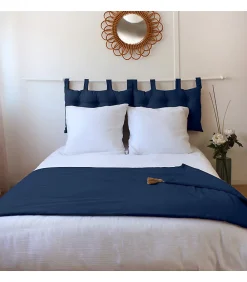 Edredon Panama avec pompons en jute (90x190 cm - Bleu Marine)>Home Maison Discount