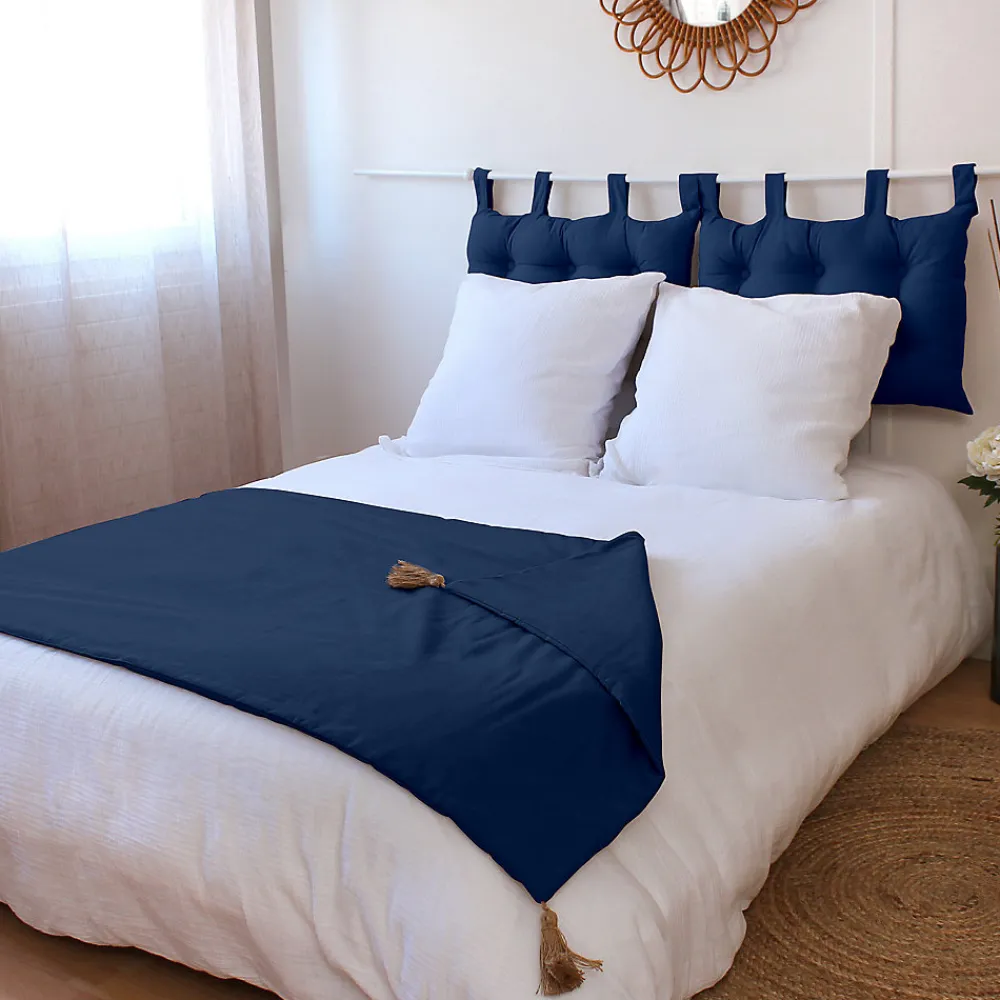 Edredon Panama avec pompons en jute (90x190 cm - Bleu Marine)>Home Maison Discount