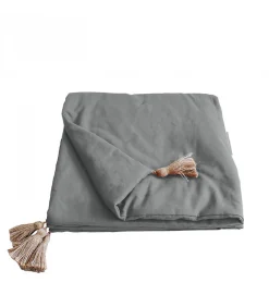 Edredon Panama avec pompons en jute (90x190 cm - Gris clair)>Home Maison Clearance