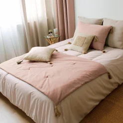 Enjoy Home Edredon Panama avec pompons en jute (90x190 cm - Vieux rose)* Boutis, Couvre-Lit, Édredon