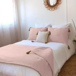 Enjoy Home Edredon Panama avec pompons en jute (90x190 cm - Vieux rose)* Boutis, Couvre-Lit, Édredon