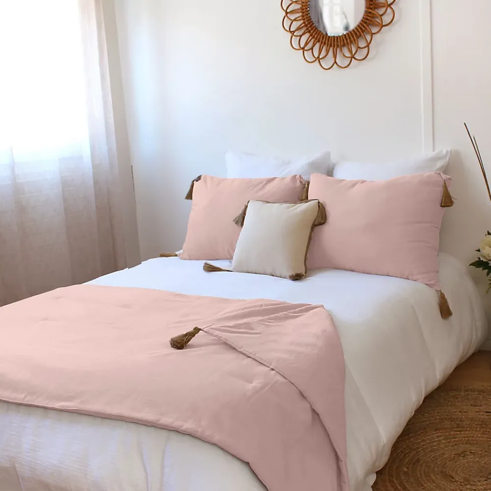 Enjoy Home Edredon Panama avec pompons en jute (90x190 cm - Vieux rose)* Boutis, Couvre-Lit, Édredon