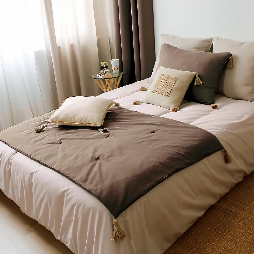 Home Maison Edredon Panama avec pompons en jute (90x190 cm - Taupe)* Boutis, Couvre-Lit, Édredon