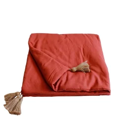 Edredon Panama avec pompons en jute (90x190 cm - Brique)>Enjoy Home Online