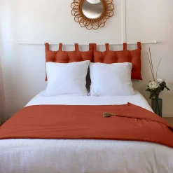 Edredon Panama avec pompons en jute (90x190 cm - Brique)><noscript><img width=