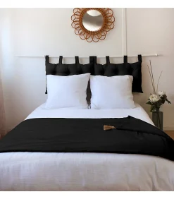 Home Maison Edredon Panama avec pompons en jute (90x190 cm - Noir)* Boutis, Couvre-Lit, Édredon