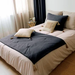 Home Maison Edredon Panama avec pompons en jute (90x190 cm - Noir)* Boutis, Couvre-Lit, Édredon