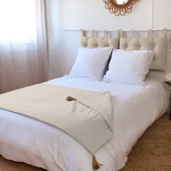 Home Maison Edredon Panama avec pompons en jute (90x190 cm - Ecru)* Boutis, Couvre-Lit, Édredon