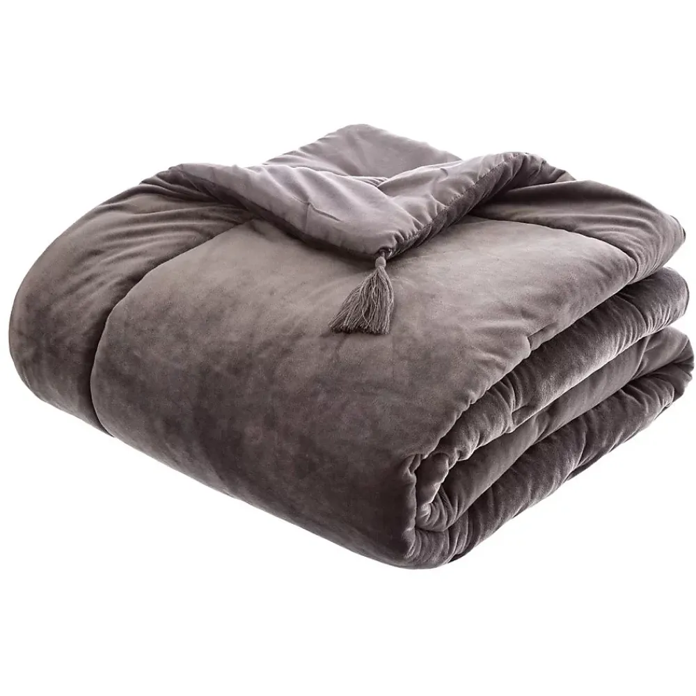 Atmosphera Créateur D'Intérieur Edredon Sonia en velours - gris 80x180 cm - Atmosphera* Boutis, Couvre-Lit, Édredon