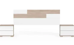Ensemble 2 tables de chevet + tête de lit coloris effet bois / blanc - Hauteur 105 x Longueur 212 x Profondeur 36 cm>Pegane Hot