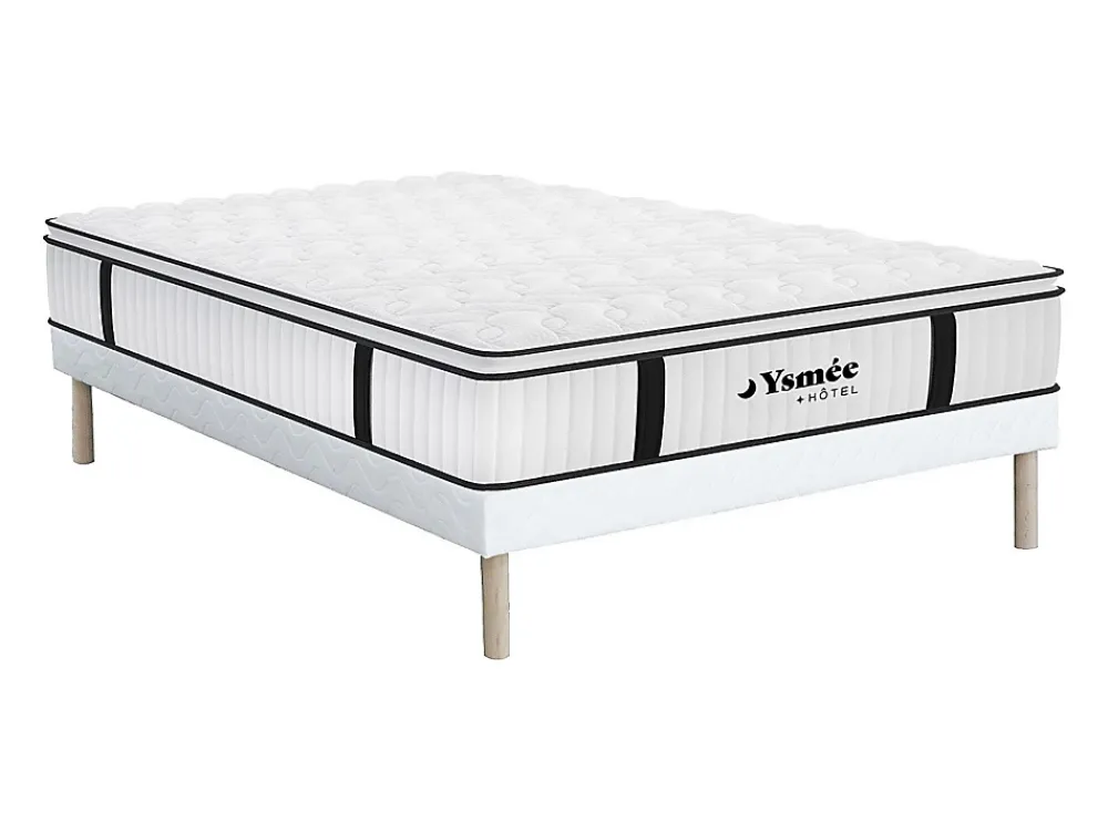 Vente-unique Ensemble 140 x 190 cm sommier + matelas anti-feu ressorts ensachés et surmatelas intégré ép.28 cm - DELICE de YSMÉE HÔTEL* Ensemble Sommier Et Matelas