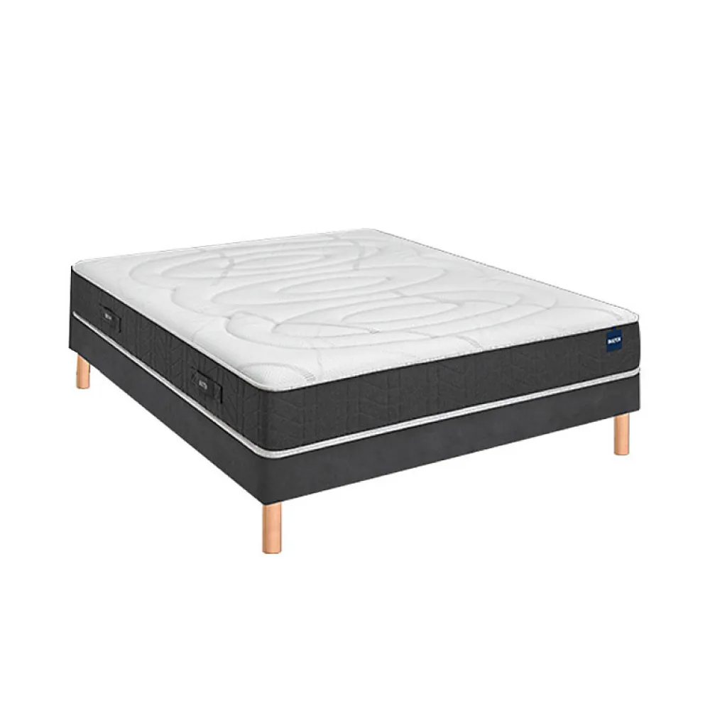 Ensemble ULTIMUM + Sommier confort ferme vigoroso deco + pieds 180x200 Jersey Gris foncé Mousse>Bultex Best