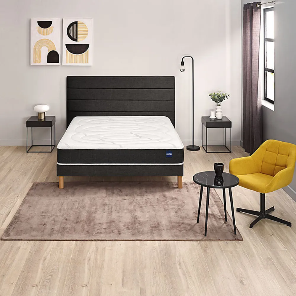 Ensemble ULTIMUM + Sommier confort ferme vigoroso deco + pieds 180x200 Jersey Gris foncé Mousse>Bultex Best