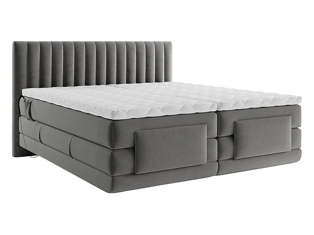 Ensemble complet boxspring tête de lit coutures verticales + sommiers relaxation électrique + matelas + surmatelas - 2 x 80 x 200>Vente-unique Clearance