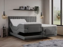 Ensemble complet boxspring tête de lit coutures verticales + sommiers relaxation électrique + matelas + surmatelas - 2 x 80 x 200>Vente-unique Clearance