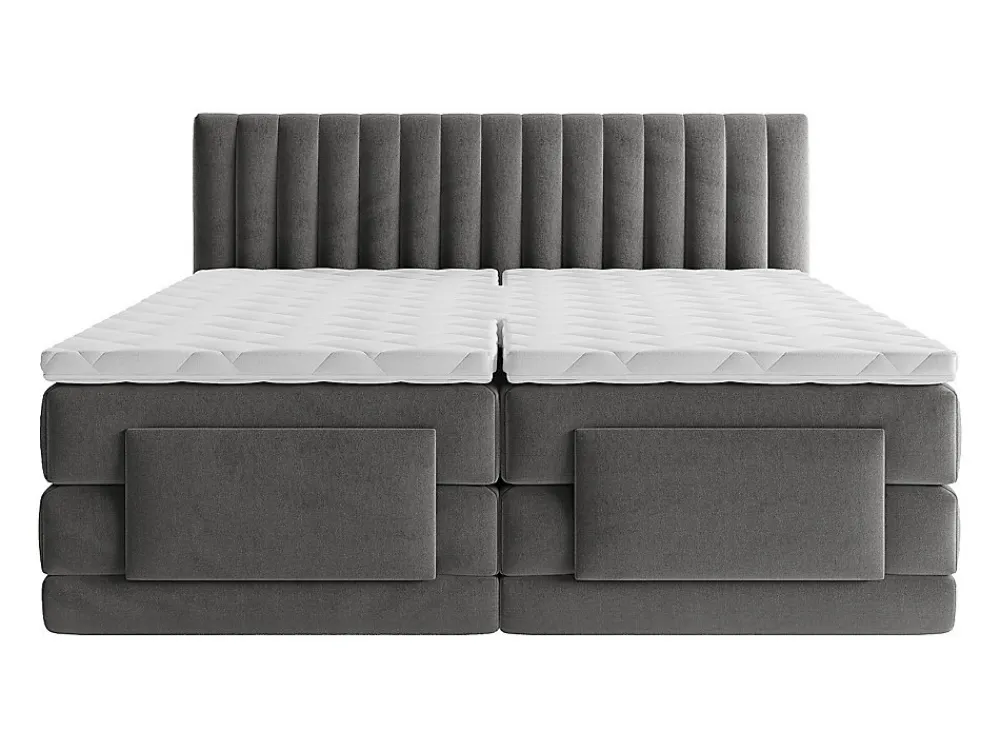 Ensemble complet boxspring tête de lit coutures verticales + sommiers relaxation électrique + matelas + surmatelas - 2 x 80 x 200>Vente-unique Clearance