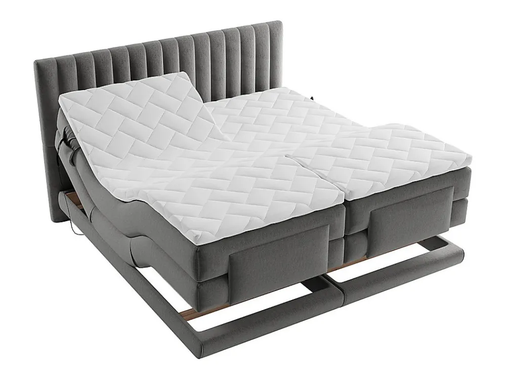 Ensemble complet boxspring tête de lit coutures verticales + sommiers relaxation électrique + matelas + surmatelas - 2 x 80 x 200>Vente-unique Clearance