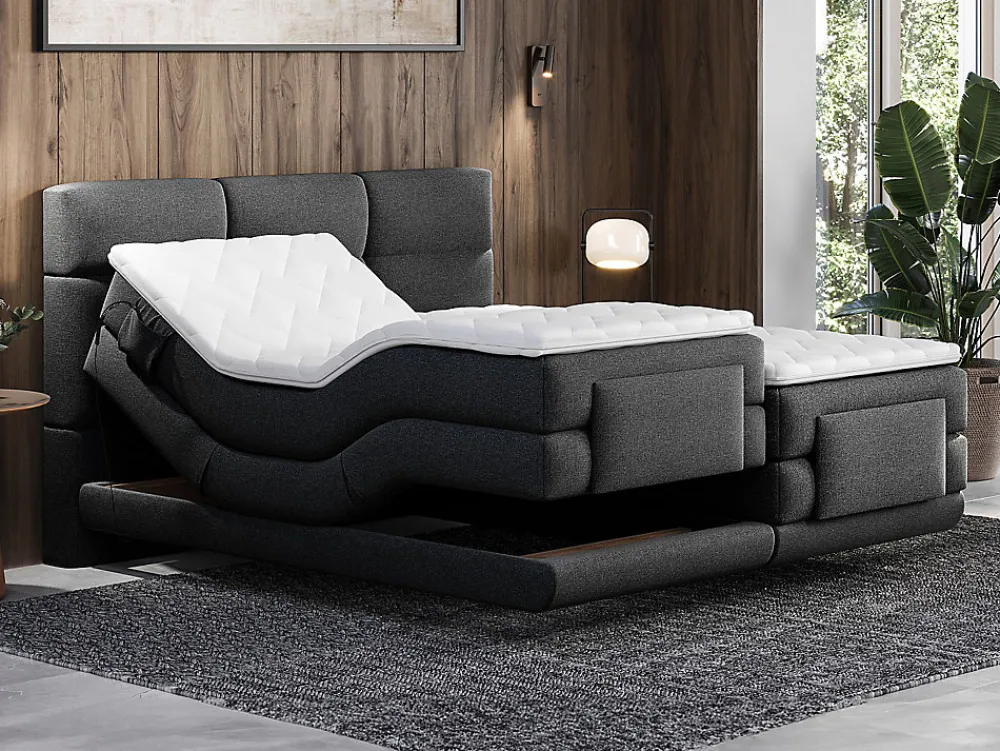 Ensemble complet boxspring tête de lit capitonnée + sommiers relaxation électrique + matelas + surmatelas - 2 x 80 x 200 cm ->Vente-unique Sale