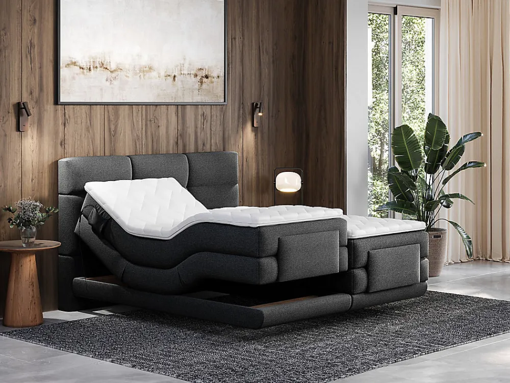 Ensemble complet boxspring tête de lit capitonnée + sommiers relaxation électrique + matelas + surmatelas - 2 x 80 x 200 cm ->Vente-unique Sale