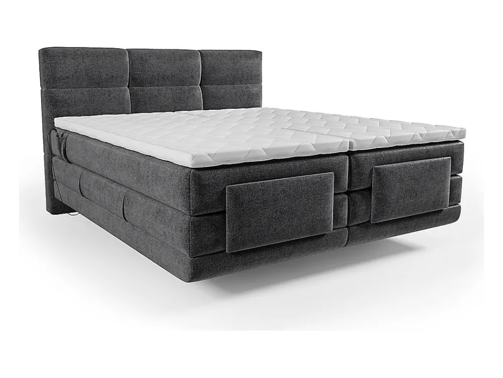 Ensemble complet boxspring tête de lit capitonnée + sommiers relaxation électrique + matelas + surmatelas - 2 x 80 x 200 cm ->Vente-unique Sale