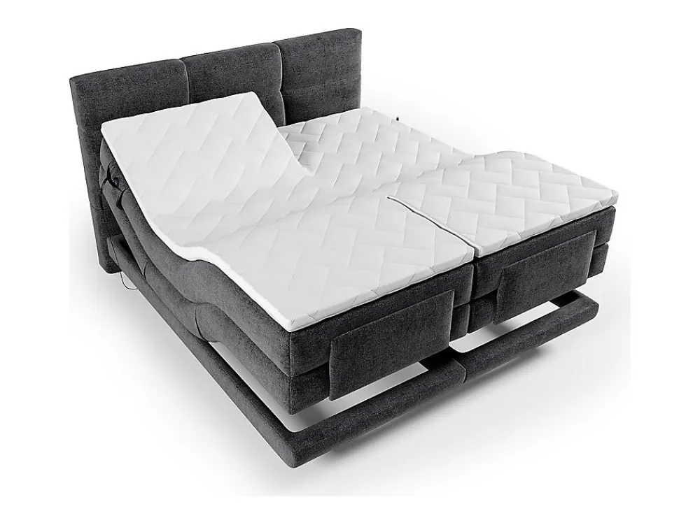 Ensemble complet boxspring tête de lit capitonnée + sommiers relaxation électrique + matelas + surmatelas - 2 x 80 x 200 cm ->Vente-unique Sale