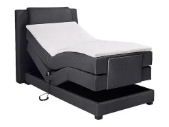 Ensemble complet boxspring tête de lit + sommiers relaxation électrique + matelas + surmatelas - 100 x 200 cm - Tissu - Anthracite><noscript><img width=