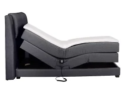 Ensemble complet boxspring tête de lit + sommiers relaxation électrique + matelas + surmatelas - 100 x 200 cm - Tissu - Anthracite><noscript><img width=