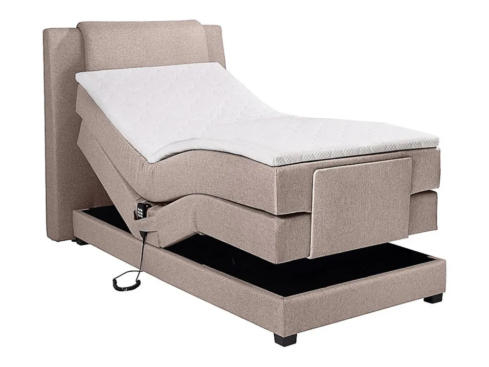 Ensemble complet boxspring tête de lit + sommiers relaxation électrique + matelas + surmatelas - 100 x 200 cm - Tissu - Beige ->Vente-unique Clearance