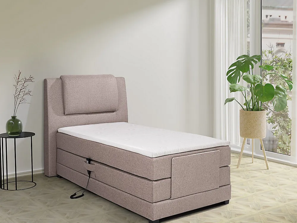 Ensemble complet boxspring tête de lit + sommiers relaxation électrique + matelas + surmatelas - 100 x 200 cm - Tissu - Beige ->Vente-unique Clearance