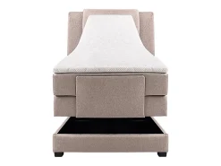 Ensemble complet boxspring tête de lit + sommiers relaxation électrique + matelas + surmatelas - 100 x 200 cm - Tissu - Beige -><noscript><img width=