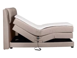 Ensemble complet boxspring tête de lit + sommiers relaxation électrique + matelas + surmatelas - 100 x 200 cm - Tissu - Beige -><noscript><img width=