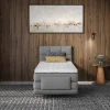 Vente-unique Ensemble complet boxspring tête de lit capitonnée + sommiers relaxation électrique + matelas + surmatelas - 100 x 200 cm - Tissu -* Lit Simple