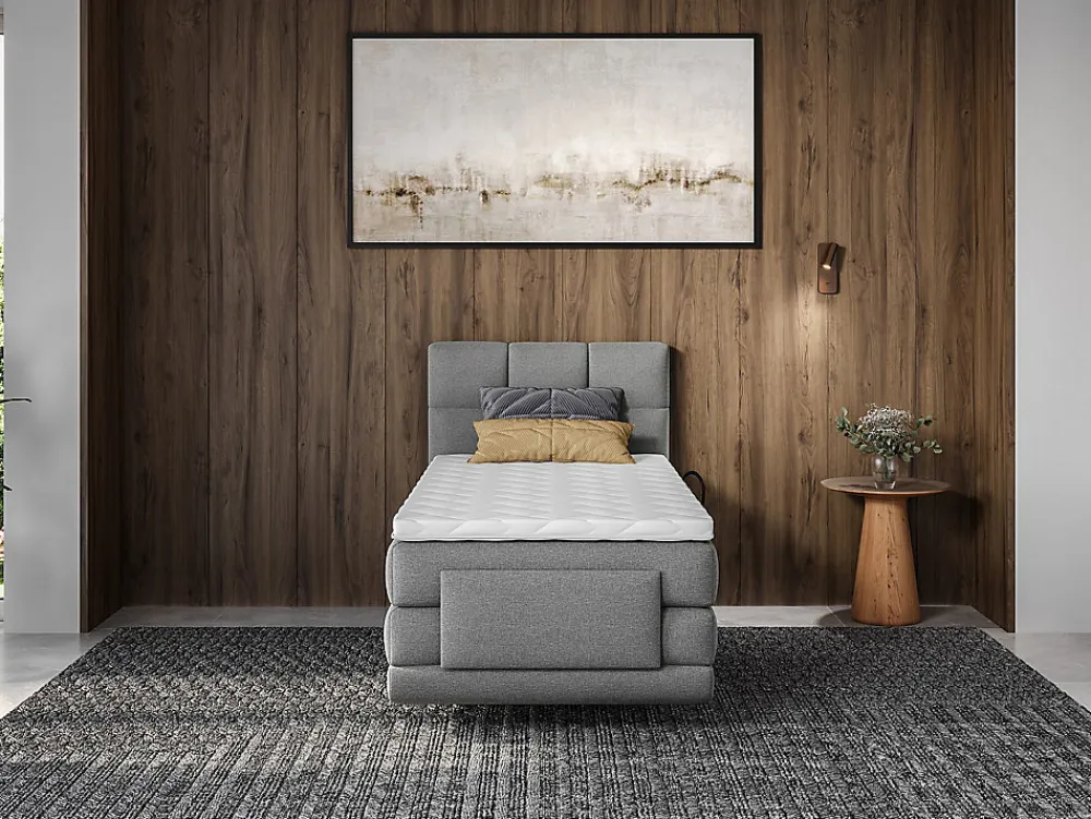 Vente-unique Ensemble complet boxspring tête de lit capitonnée + sommiers relaxation électrique + matelas + surmatelas - 100 x 200 cm - Tissu -* Lit Simple
