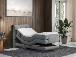 Vente-unique Ensemble complet boxspring tête de lit capitonnée + sommiers relaxation électrique + matelas + surmatelas - 100 x 200 cm - Tissu -* Lit Simple