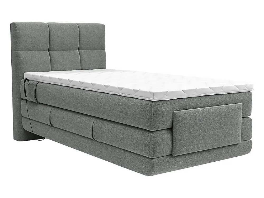 Vente-unique Ensemble complet boxspring tête de lit capitonnée + sommiers relaxation électrique + matelas + surmatelas - 100 x 200 cm - Tissu -* Lit Simple