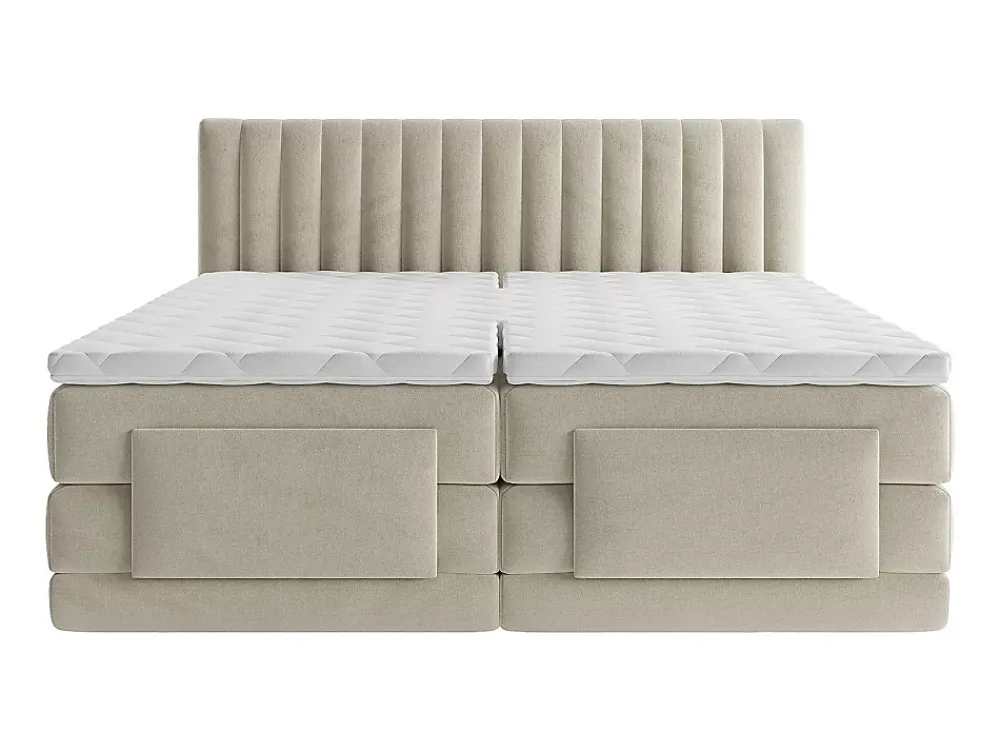Vente-unique Ensemble complet boxspring tête de lit coutures verticales + sommiers relaxation électrique + matelas + surmatelas - 2 x 90 x 200* Lit Double