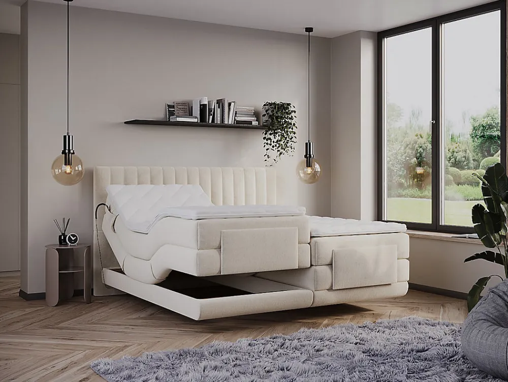 Vente-unique Ensemble complet boxspring tête de lit coutures verticales + sommiers relaxation électrique + matelas + surmatelas - 2 x 90 x 200* Lit Double