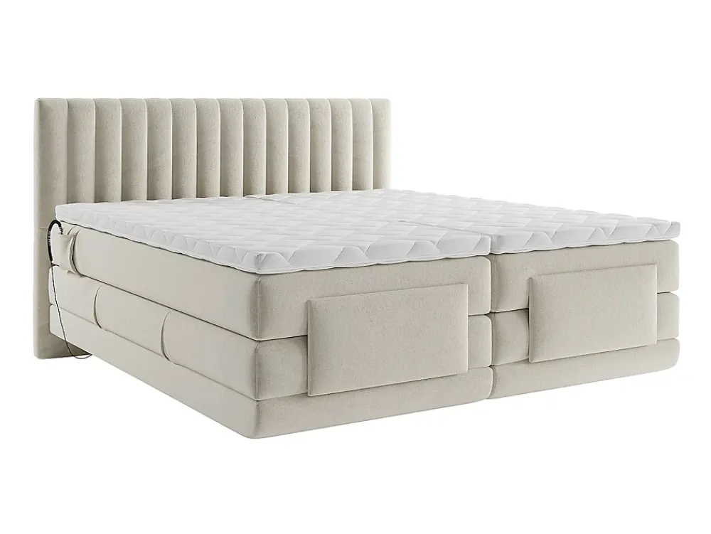 Vente-unique Ensemble complet boxspring tête de lit coutures verticales + sommiers relaxation électrique + matelas + surmatelas - 2 x 90 x 200* Lit Double