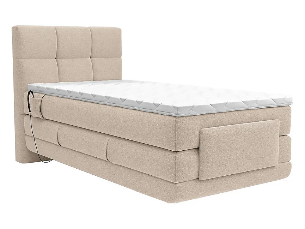 Ensemble complet boxspring tête de lit capitonnée + sommiers relaxation électrique + matelas + surmatelas - 100 x 200 cm - Tissu ->Vente-unique Best