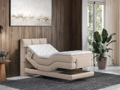 Ensemble complet boxspring tête de lit capitonnée + sommiers relaxation électrique + matelas + surmatelas - 100 x 200 cm - Tissu ->Vente-unique Best